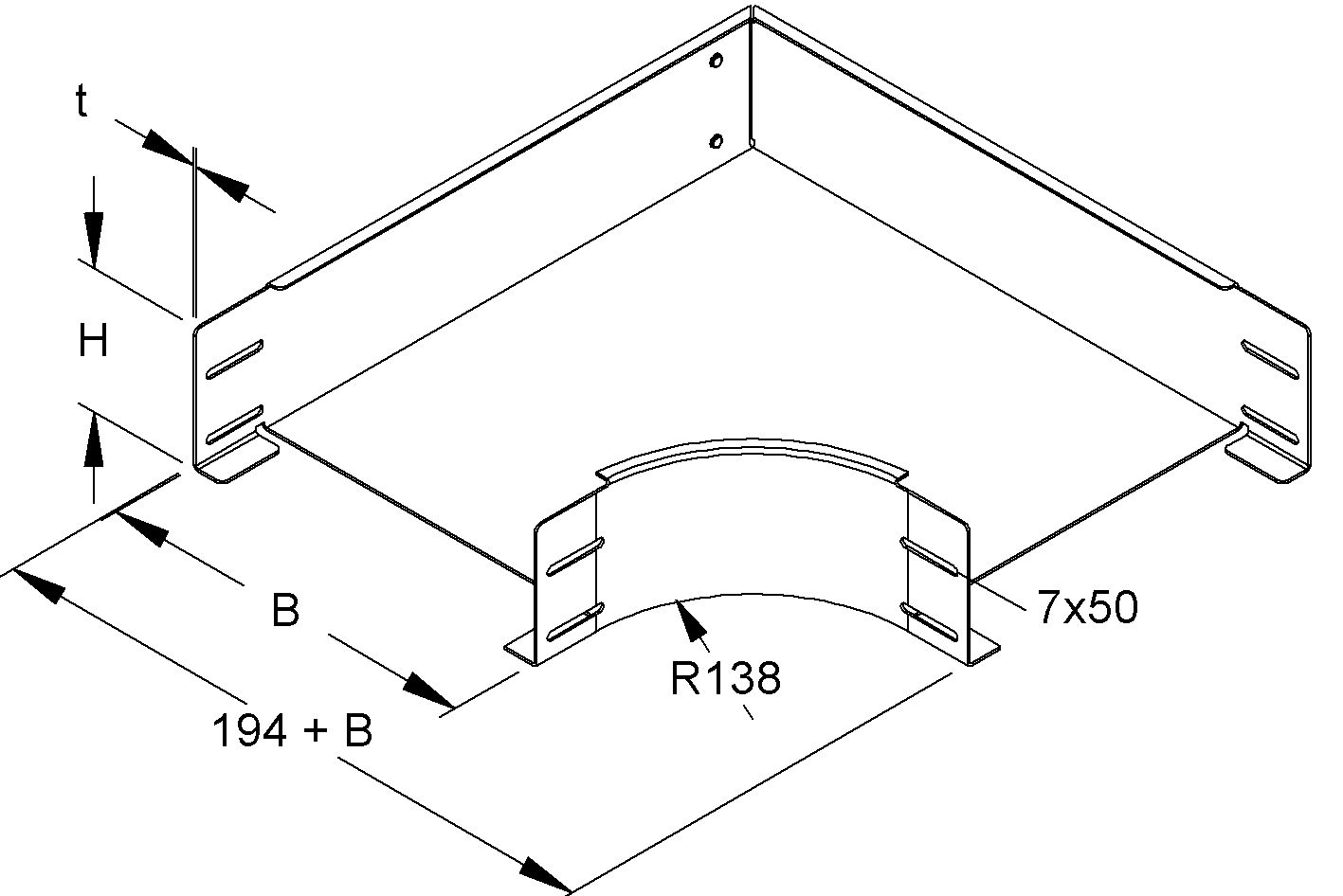 Bogen_starr 90° horiz 110x100mm int.Verb integrierter Verbinder110x100mm R=138mm