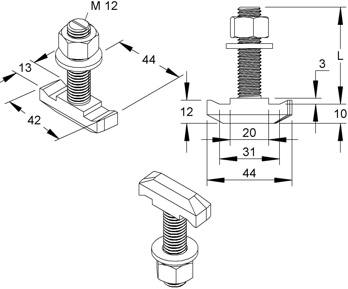Maschinenschraube/Bolzen M12x80mm 4.8 m.Mutter Mit Unterlegscheibe g/vz