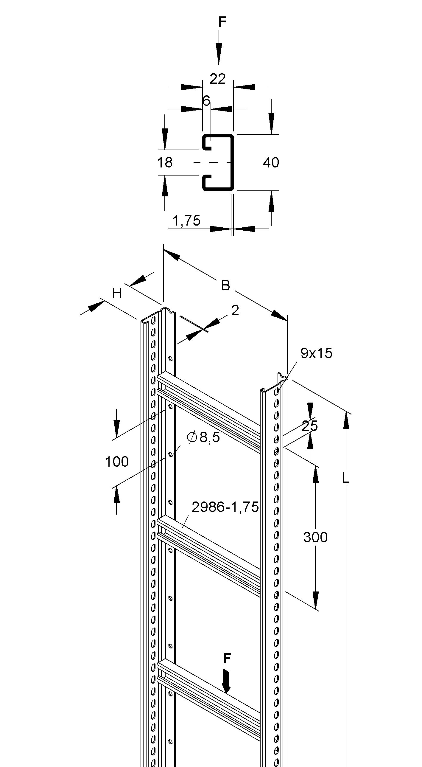 Kabelleiter vz 60x200x3000mm Profil 8800qmm