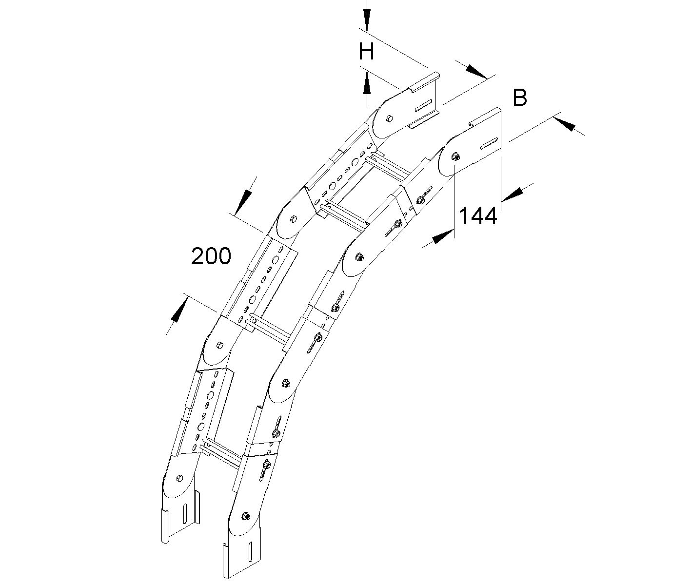 Bogen Kabelleiter steigen 100x400mm steigend/fallend var mitgel.Verb