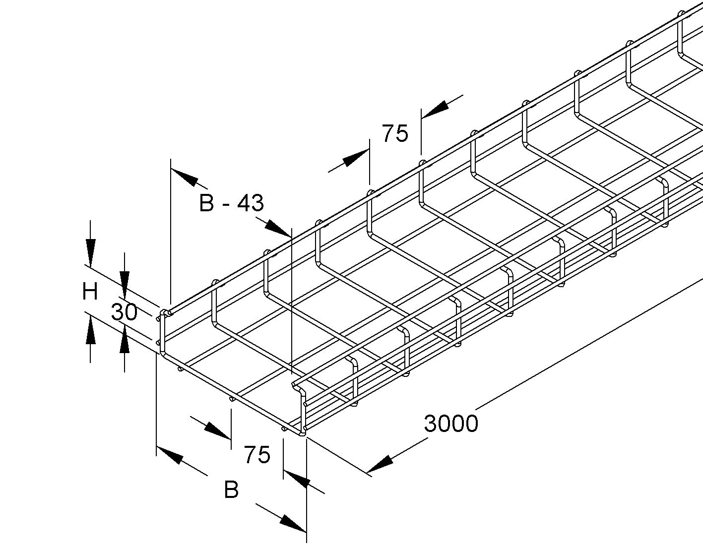 Gitterrinne C-Form 68x318x3000mm geschraubt 11928qmm