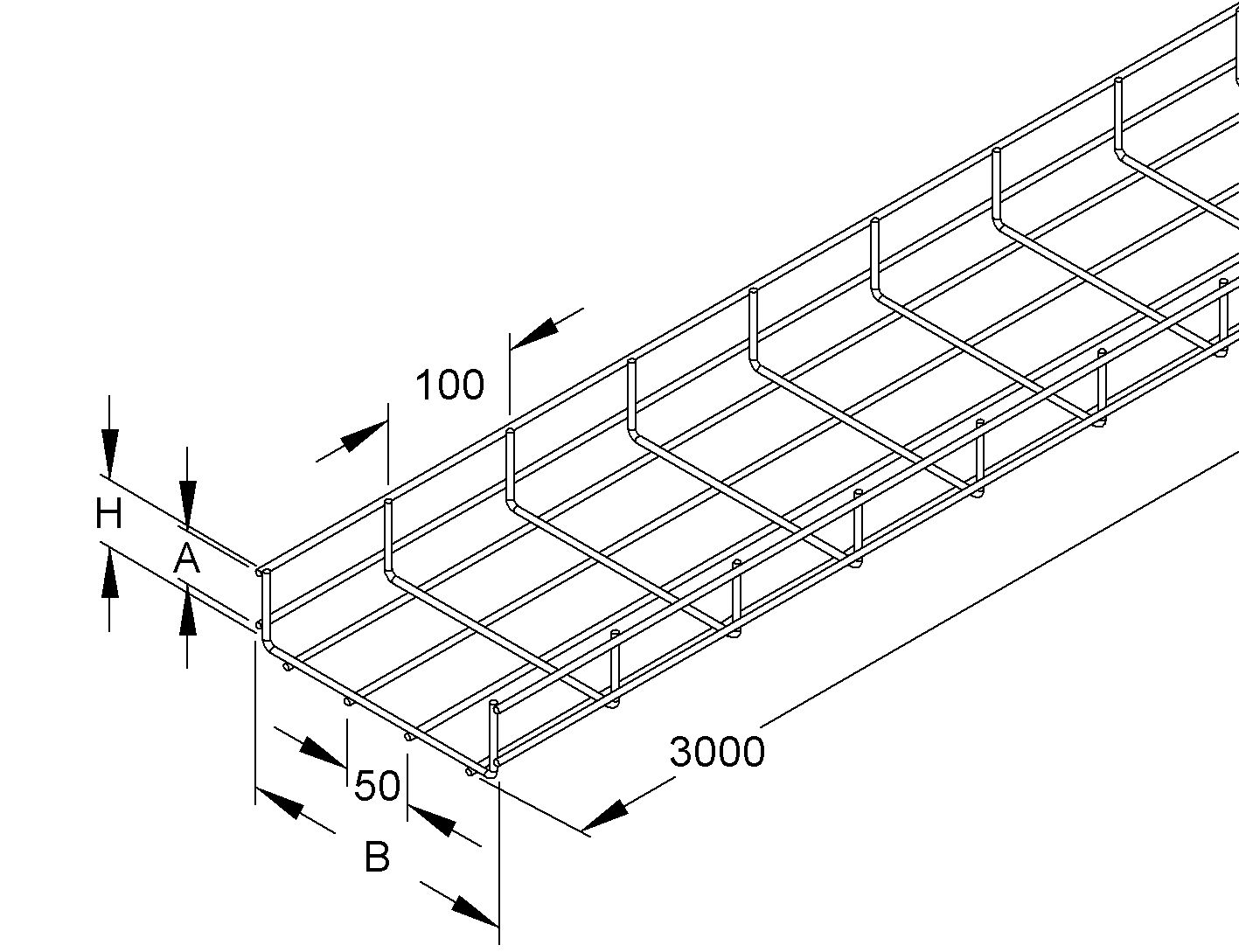 Gitterrinne U-Form 60x200x3000mm 9568qmm Klickbef