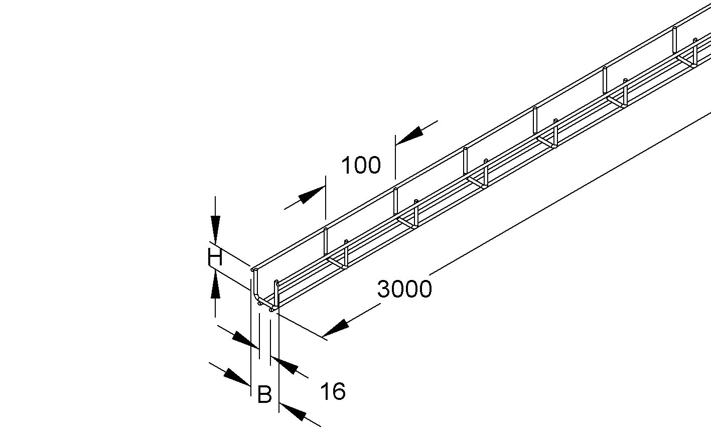 Gitterrinne U-Form 40x40x3000mm 768qmm geschraubt