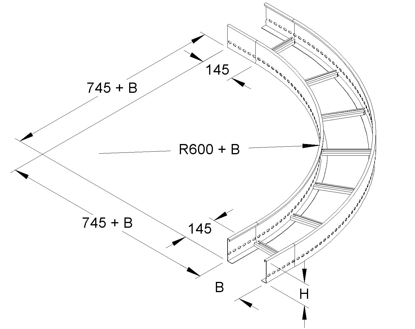 Bogen Kabelleiter horiz horiz 90° 100x200mm R=800mm