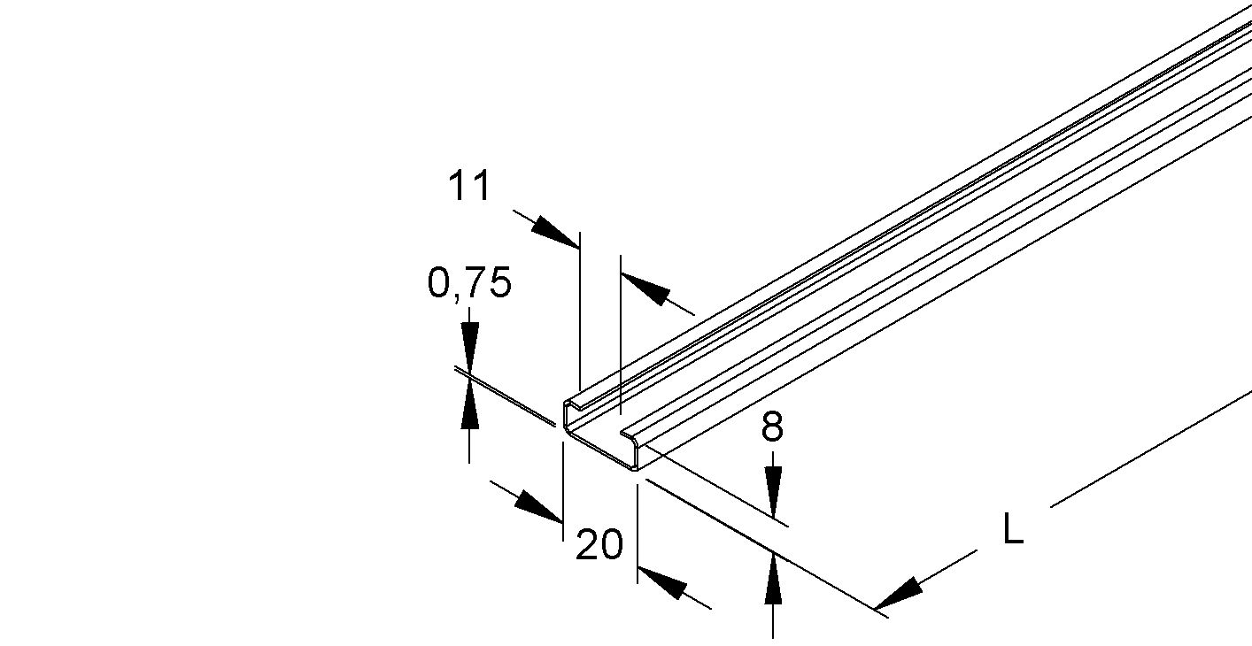 C-Profilschiene ST 3000x20x8mm 11mm D0,75mm