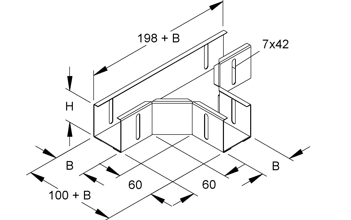 Anbau-Abzweigstück ST f/v 50x50mm o.Verb f/vz