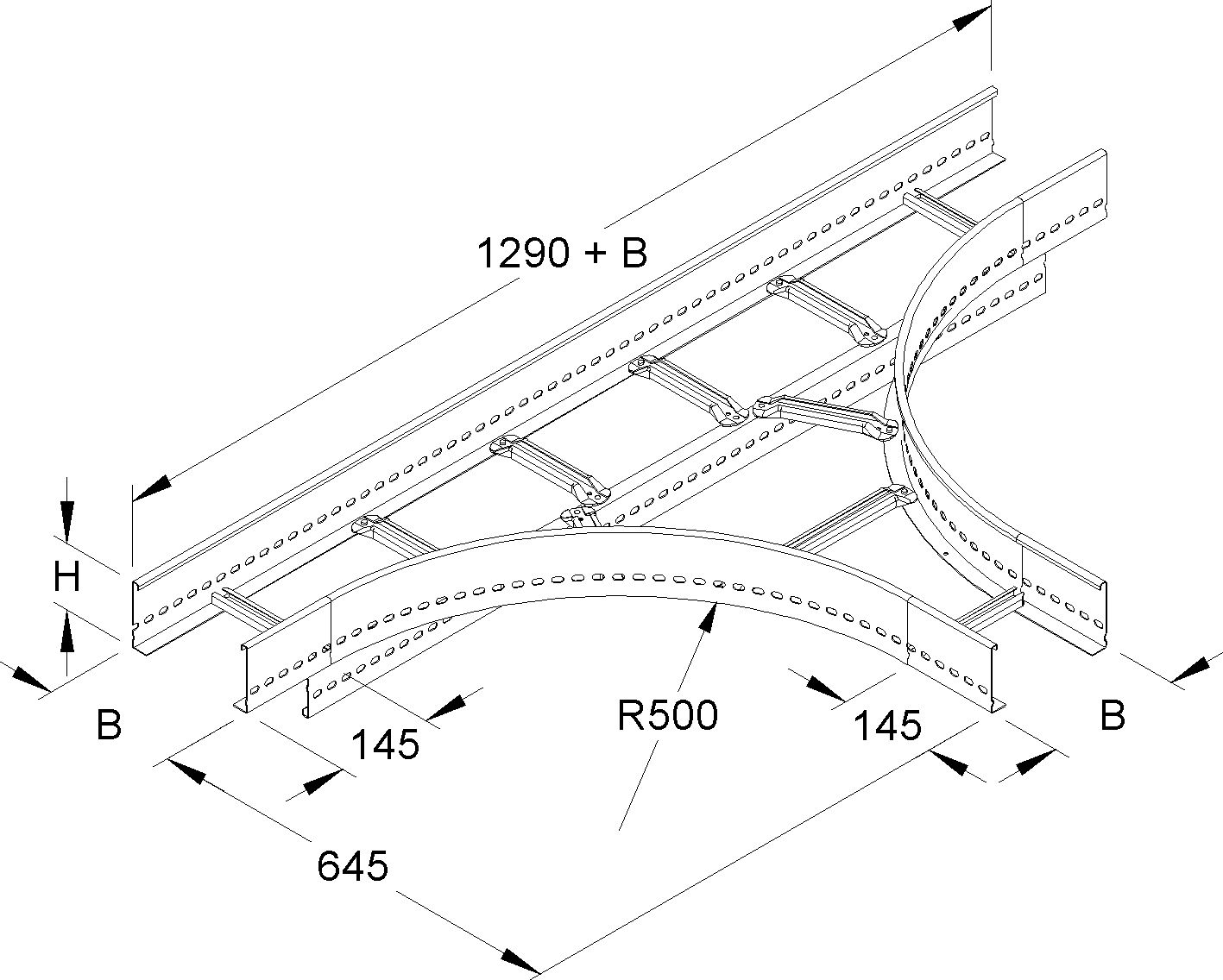 T-Stück Kabelleiter sym 100x600mm o.Verb Ausführung symmetrisch