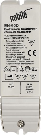 Sicherheitstrafo 20-60W 11,8V ws 124x37x26mm elektr.Trafo