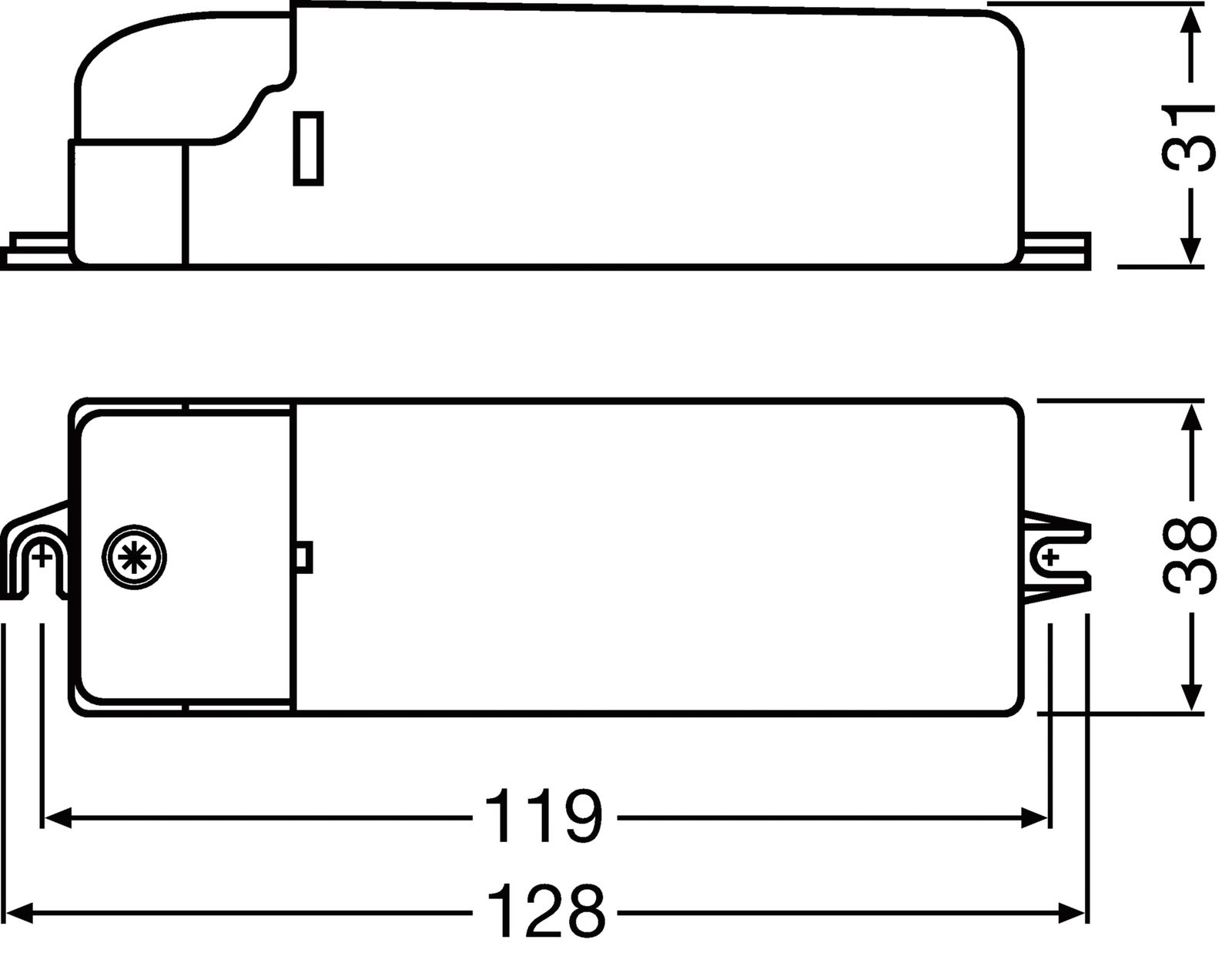Sicherheitstrafo 20-70W 11,5V ws 128x38x31mm elektr.Trafo