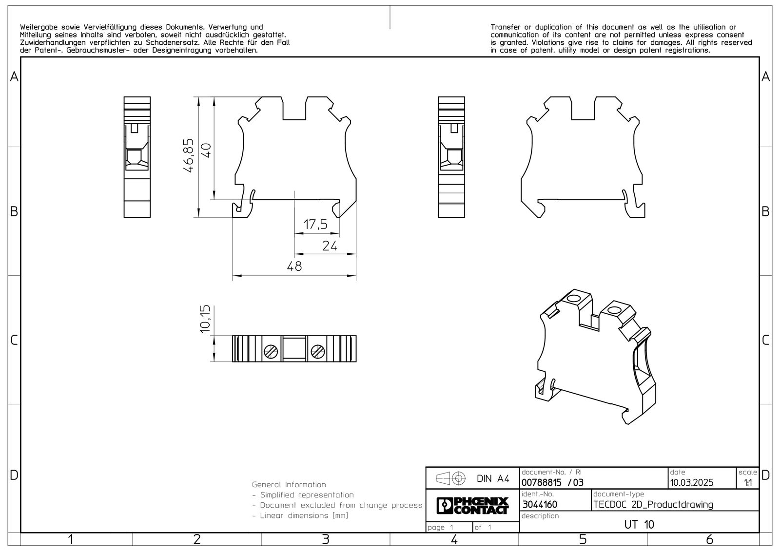 Reihenklemme 0,5-16qmm 1Etage gr 57A TS35 Hutschiene TH35