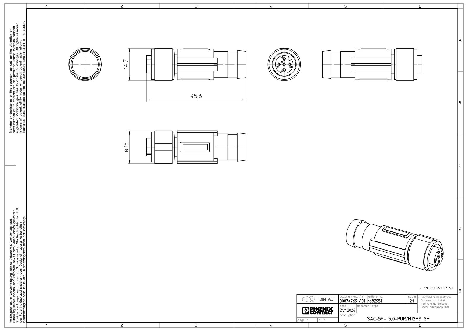 Sensor-Aktorkabel 5p 5m M12 Female ger fr.Ende Polyurethan (PUR) hfr