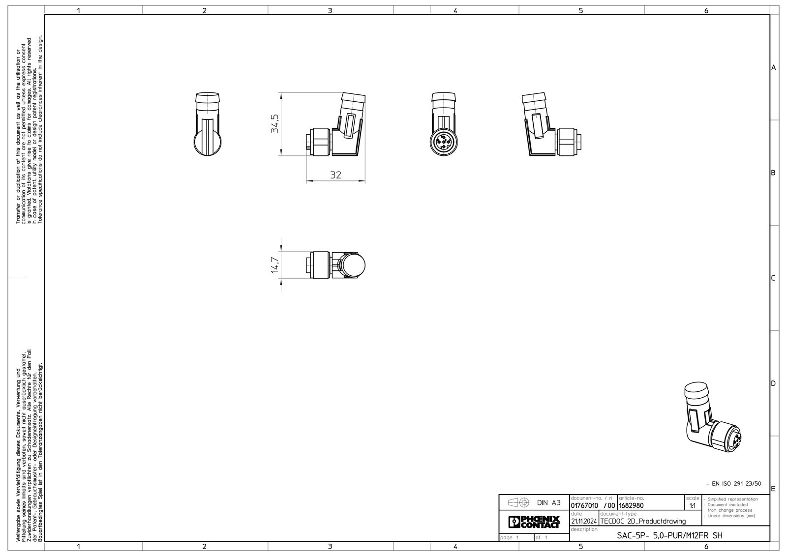 Sensor-Aktorkabel 5p 5m M12 Female abgew fr.Ende Polyurethan (PUR) hfr