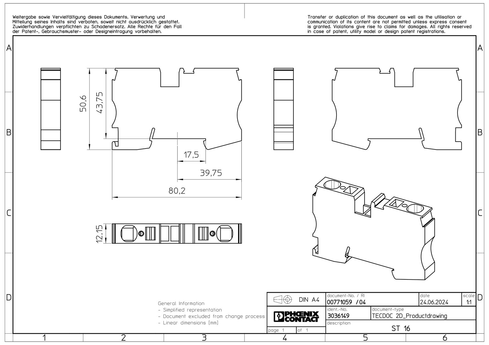 Reihenklemme 0,2-16qmm 1Etage gr 76A TS35 Hutschiene TH35