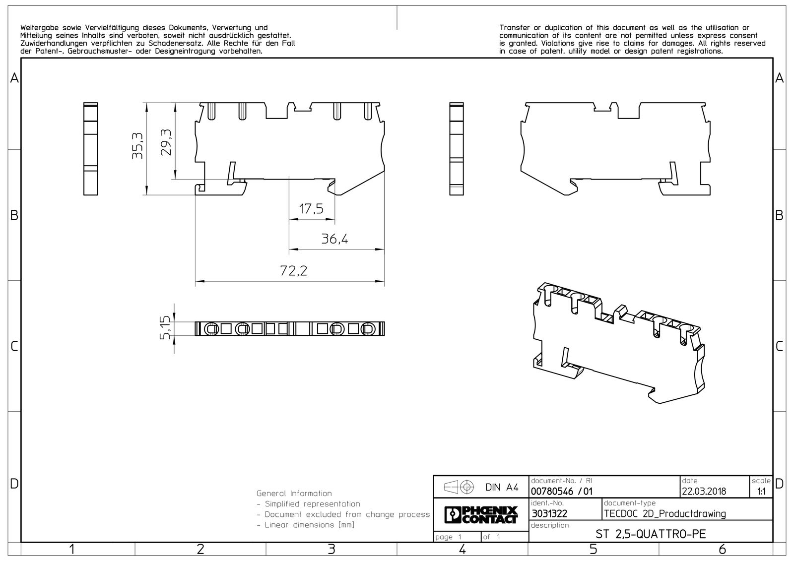 Schutzleiter-Reihenklemme 0,08-2,5qmm gn/ge 1Etage APL_erf. Hutschiene TH35