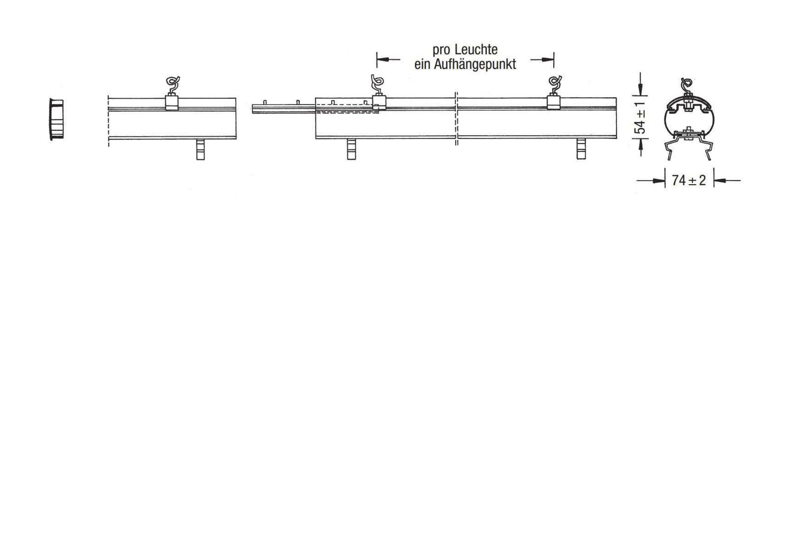 Tragschiene Lichtband 1-l IP20 alu m.Kabelrin 1-längig Mit Kabelrinne