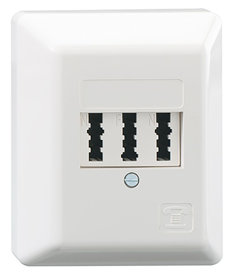 Anschlussdose TAE_3x6NFN AP rws RAL9010 Schraube AP-Mont Mit Abdeckrahmen