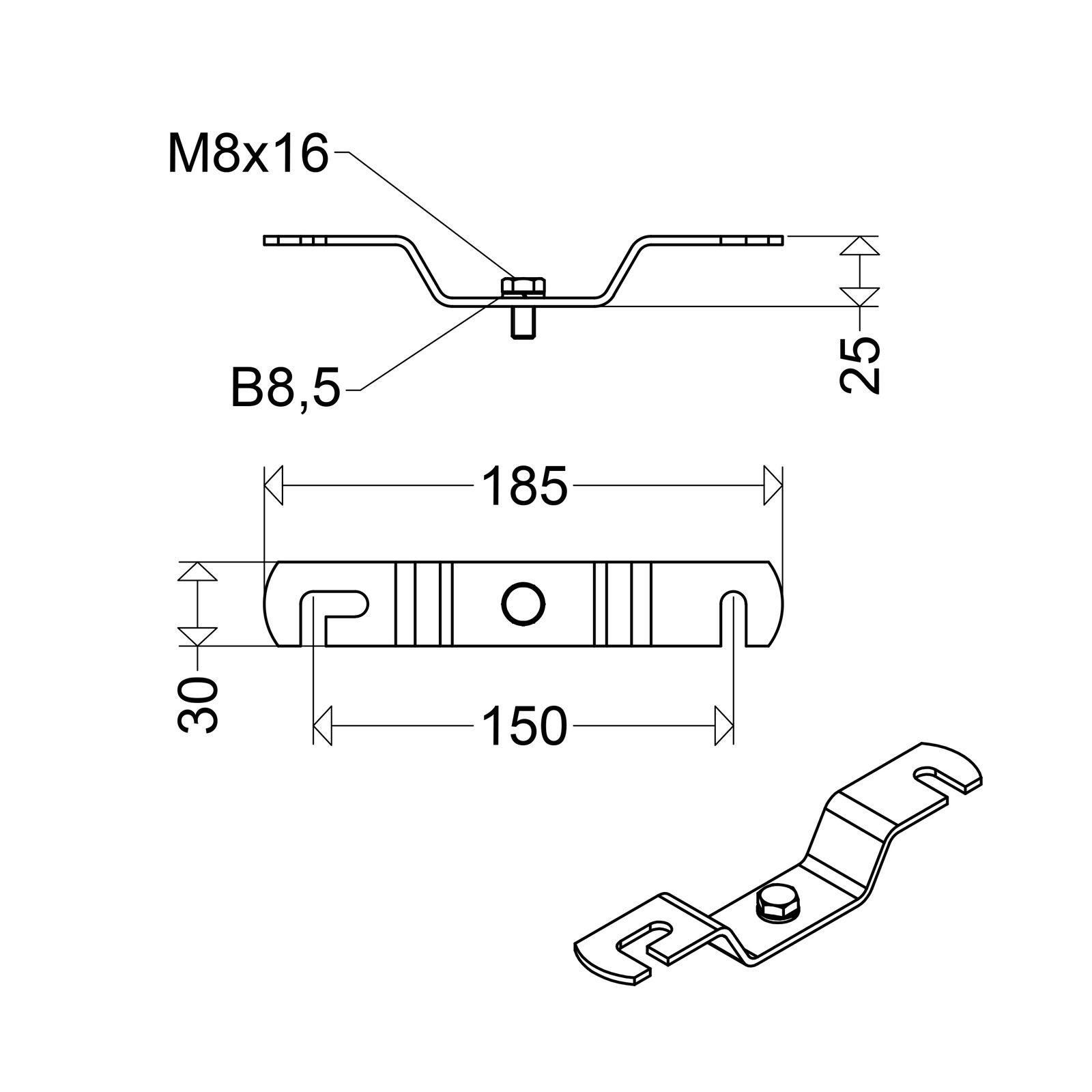 Befestigungsset si ST L185mm B30mm