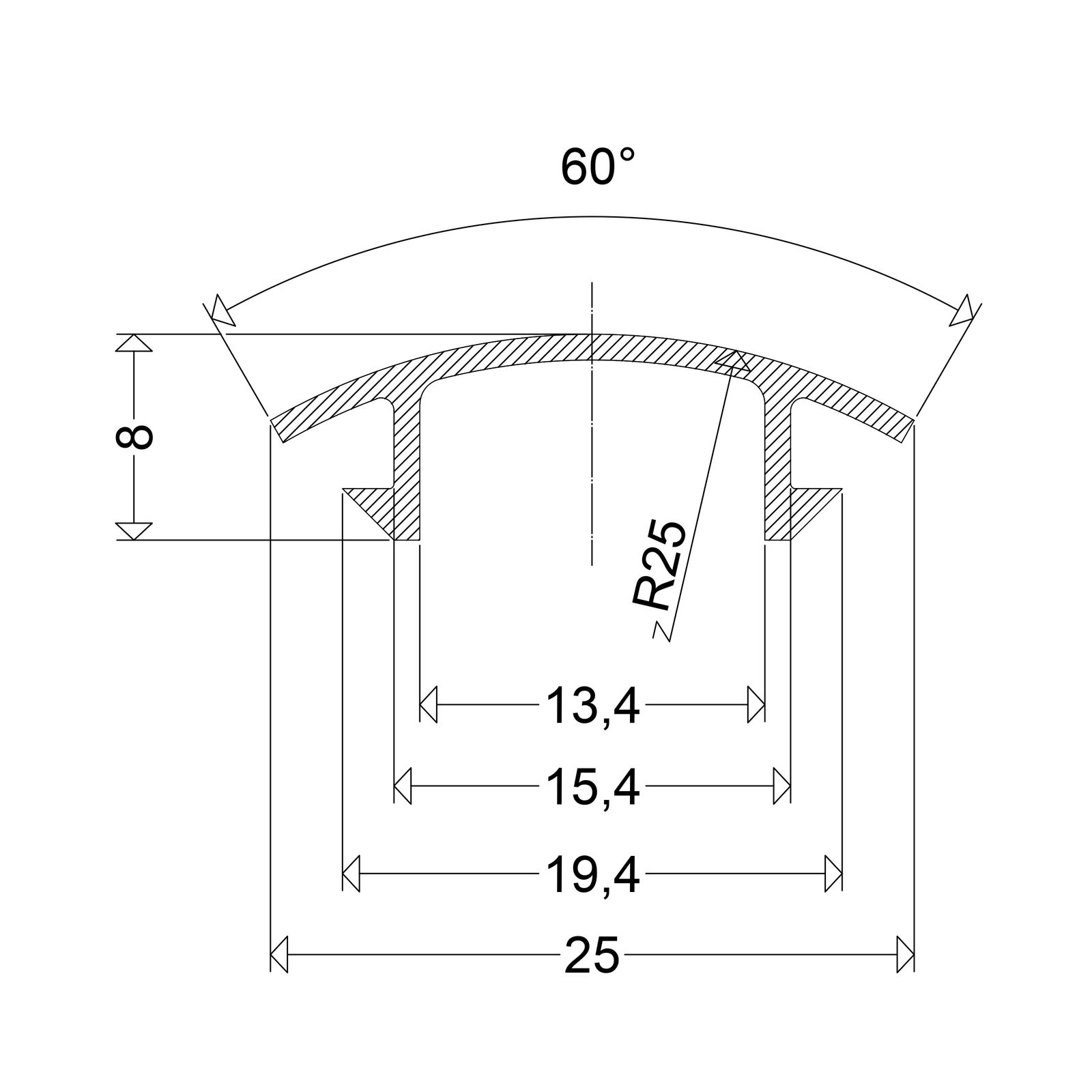 Abdeckung gr Kst L2000mm B25mm