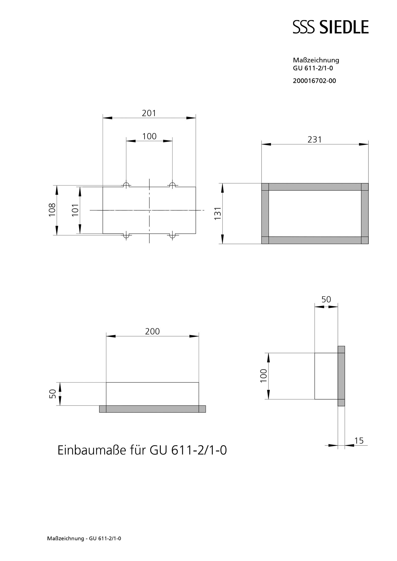Gehäuse 2f UP gr Kst 100x200x50mm