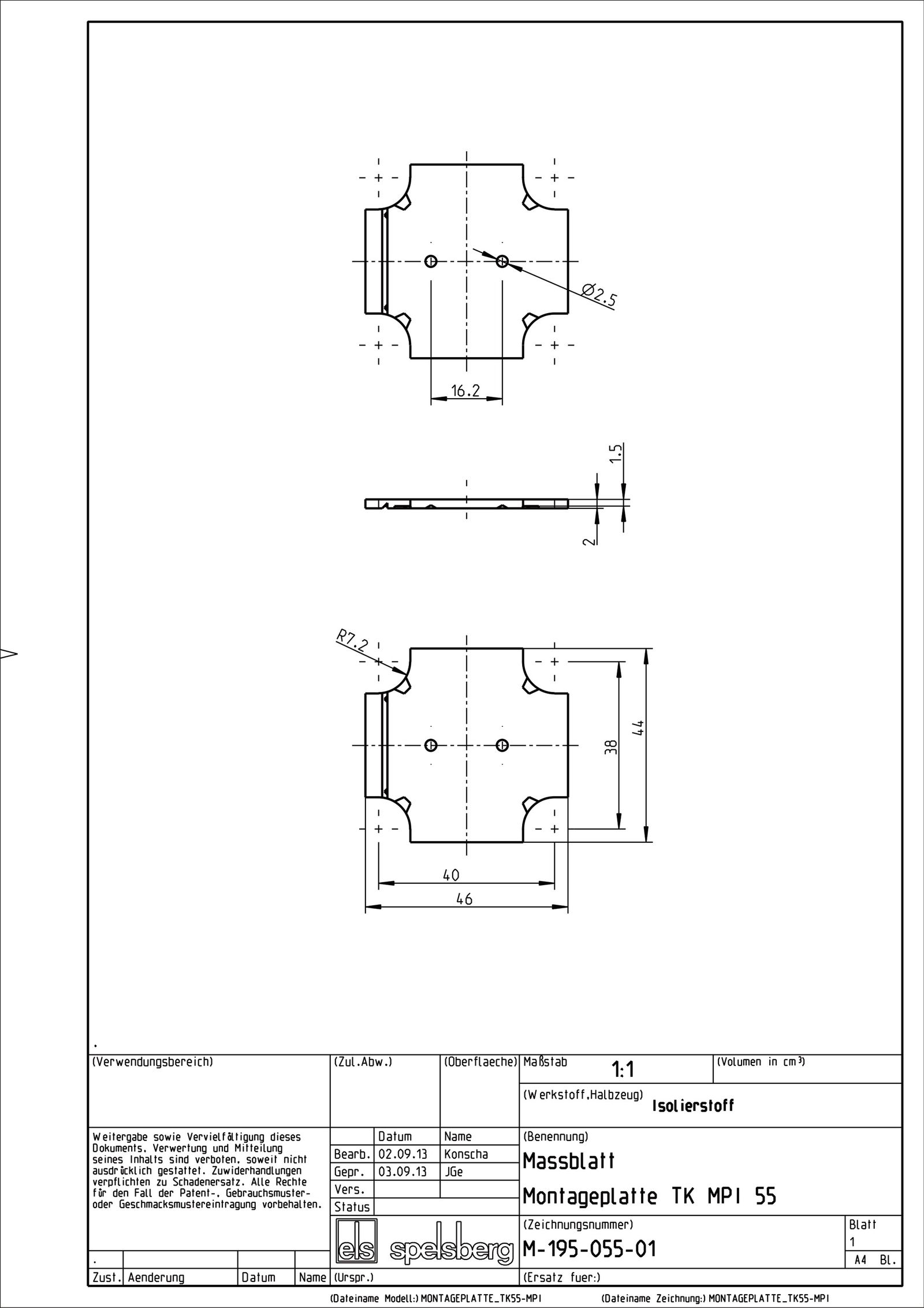 Montageplatte Verteiler Kst lack 6x44mm Lochung