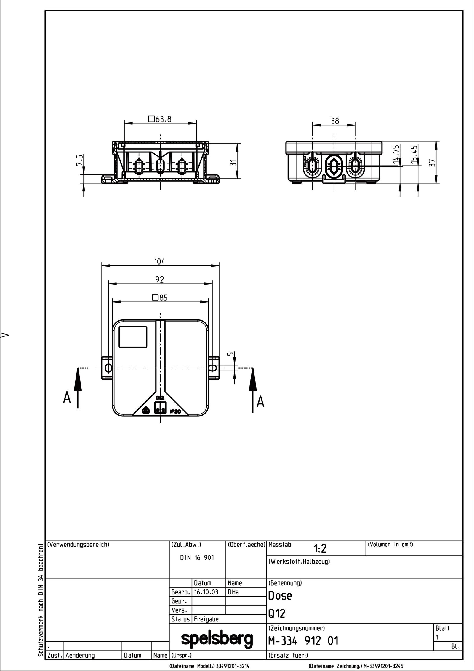 Abzweigdose IP20 2,5qmm 85x85x37mm gr Kst Wand/Decke hfr