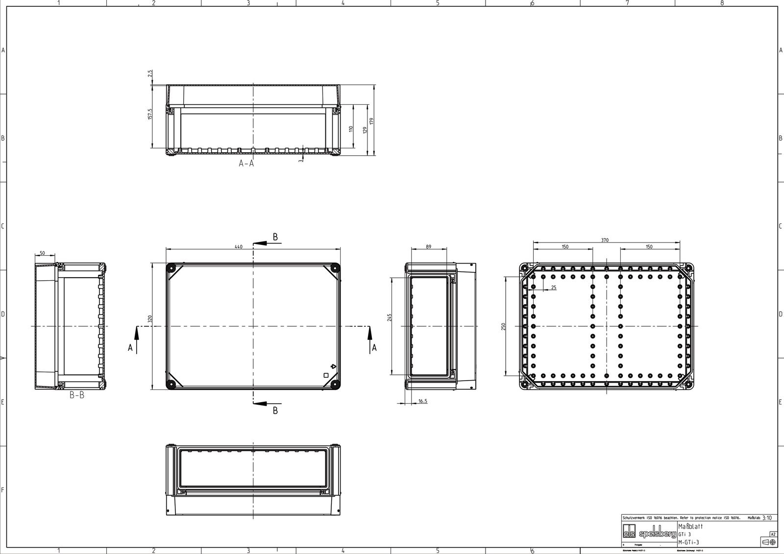 GDG 3-g Deckel Montagedeckel AP schraub 440x320x50mm gr rechteck