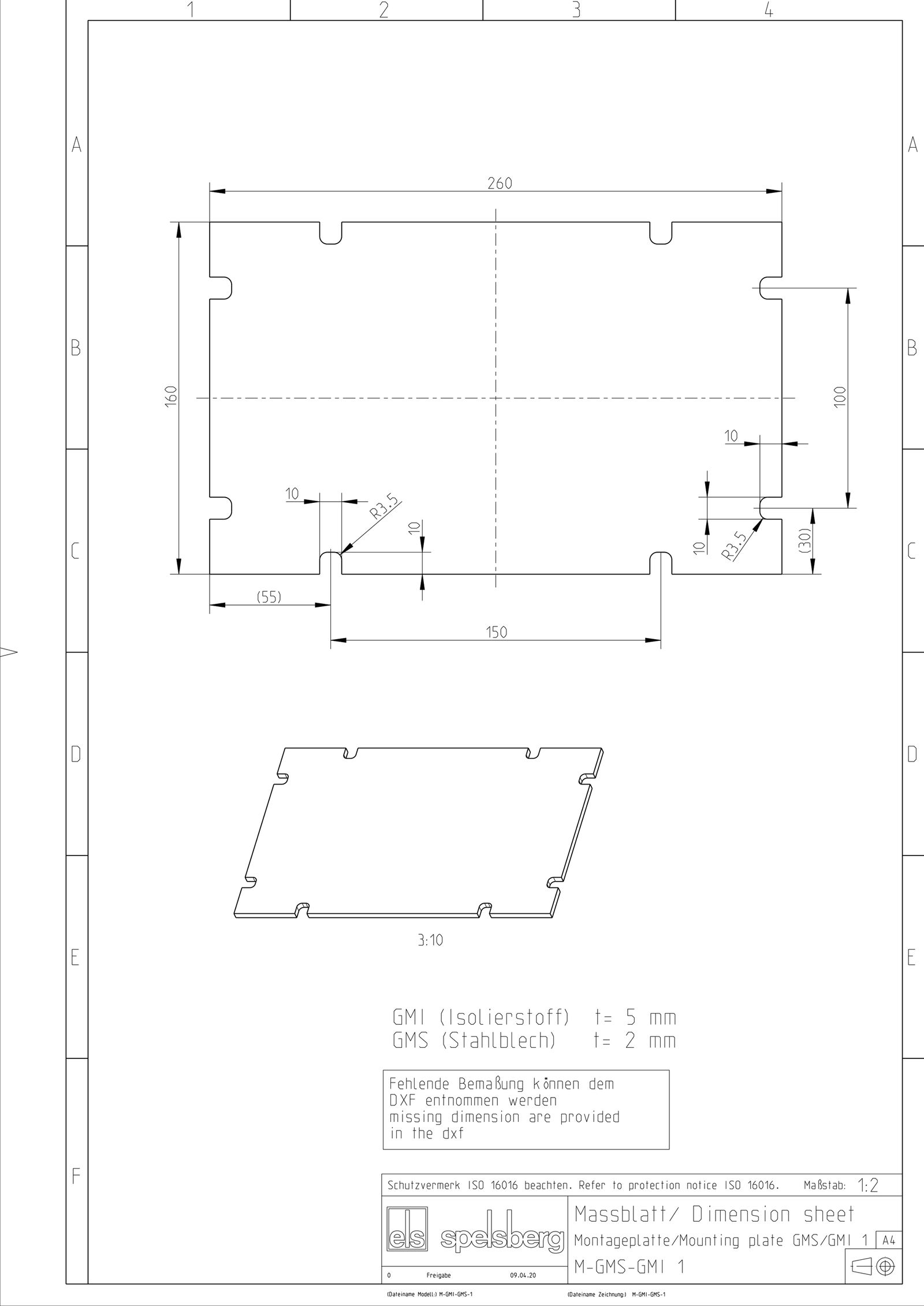 Montageplatte Verteiler ST lack Lochung 160x260mm