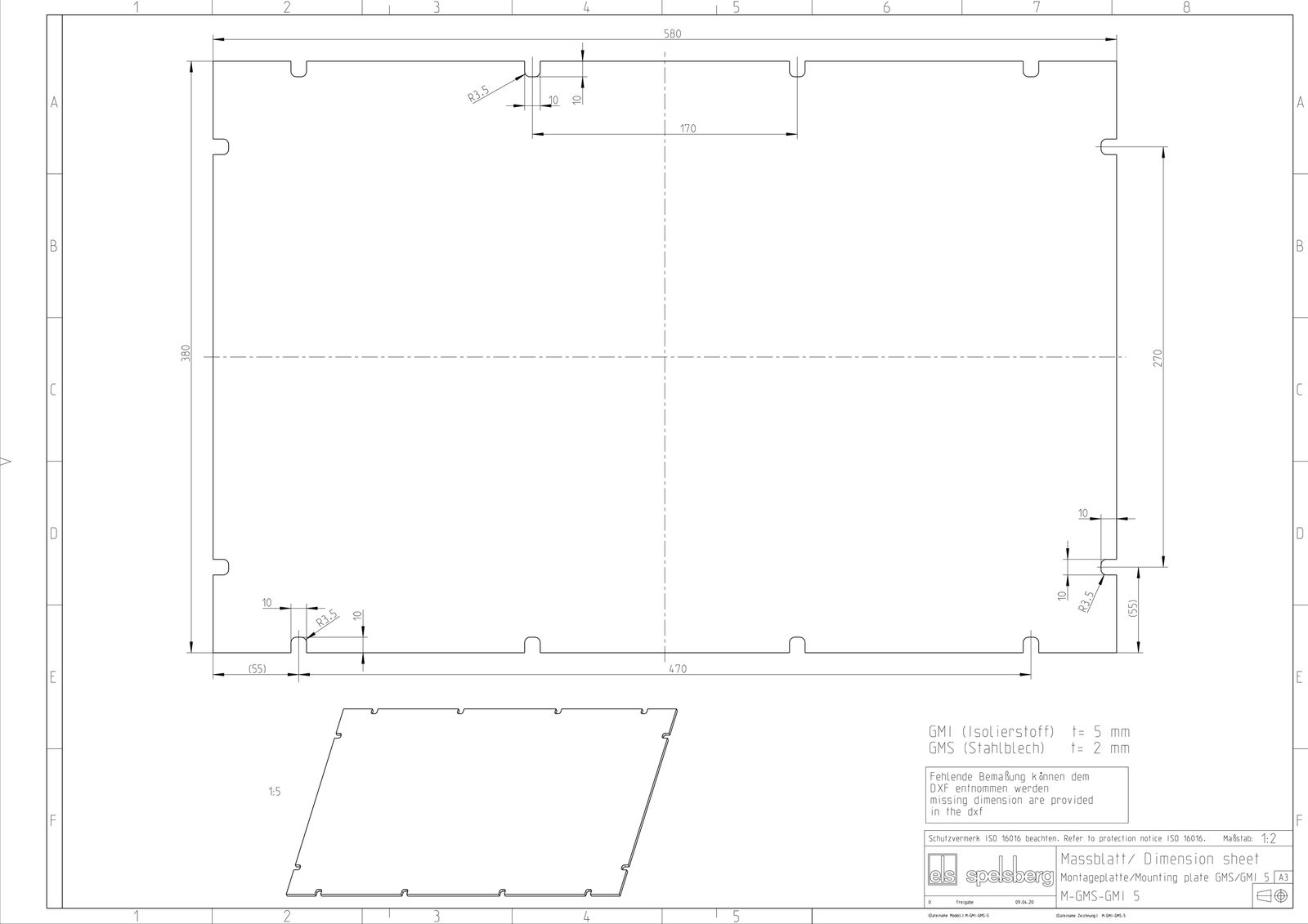 Montageplatte Verteiler ST lack Lochung 380x580mm