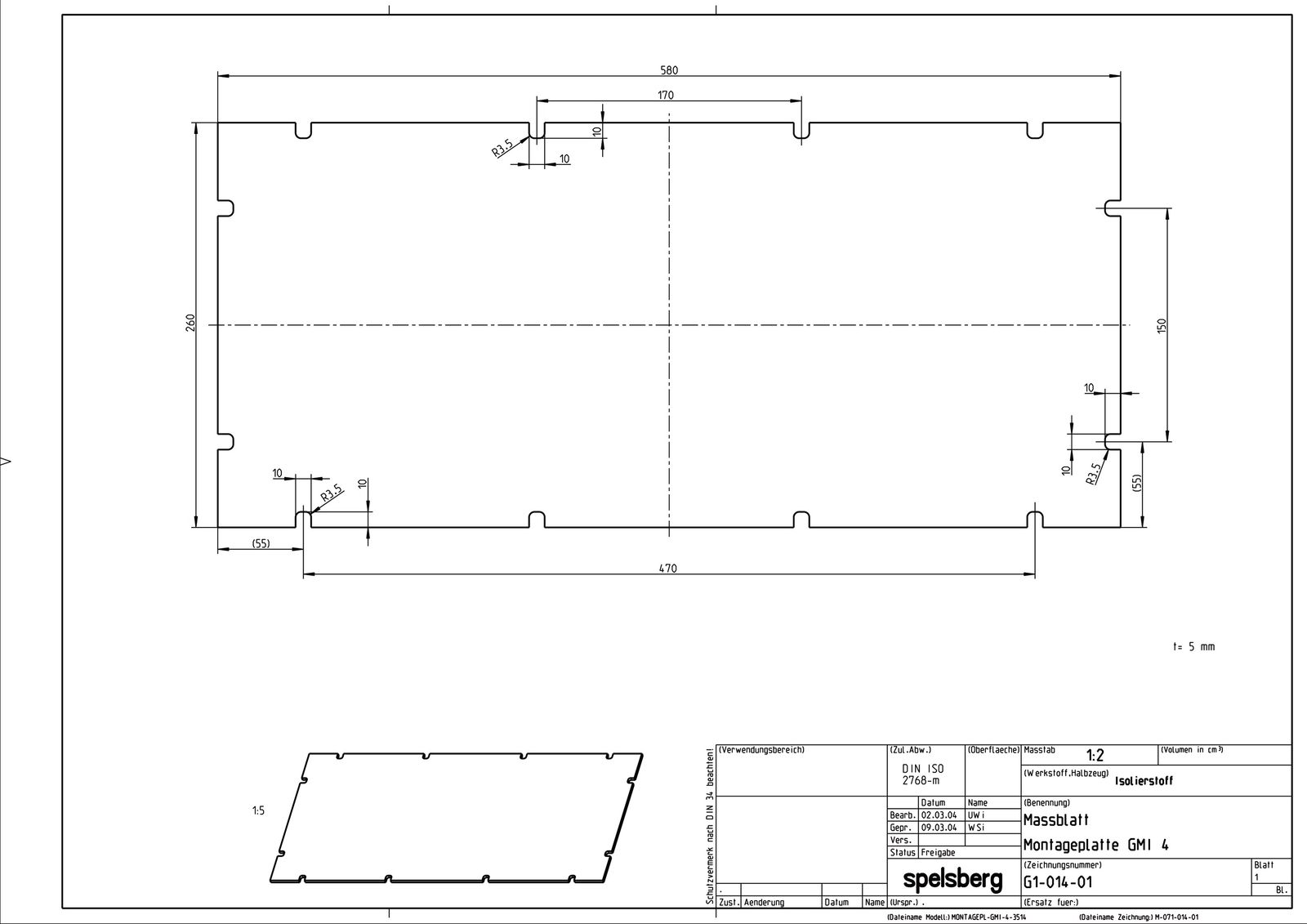 Montageplatte Verteiler Kst unbeh 260x580mm Lochung