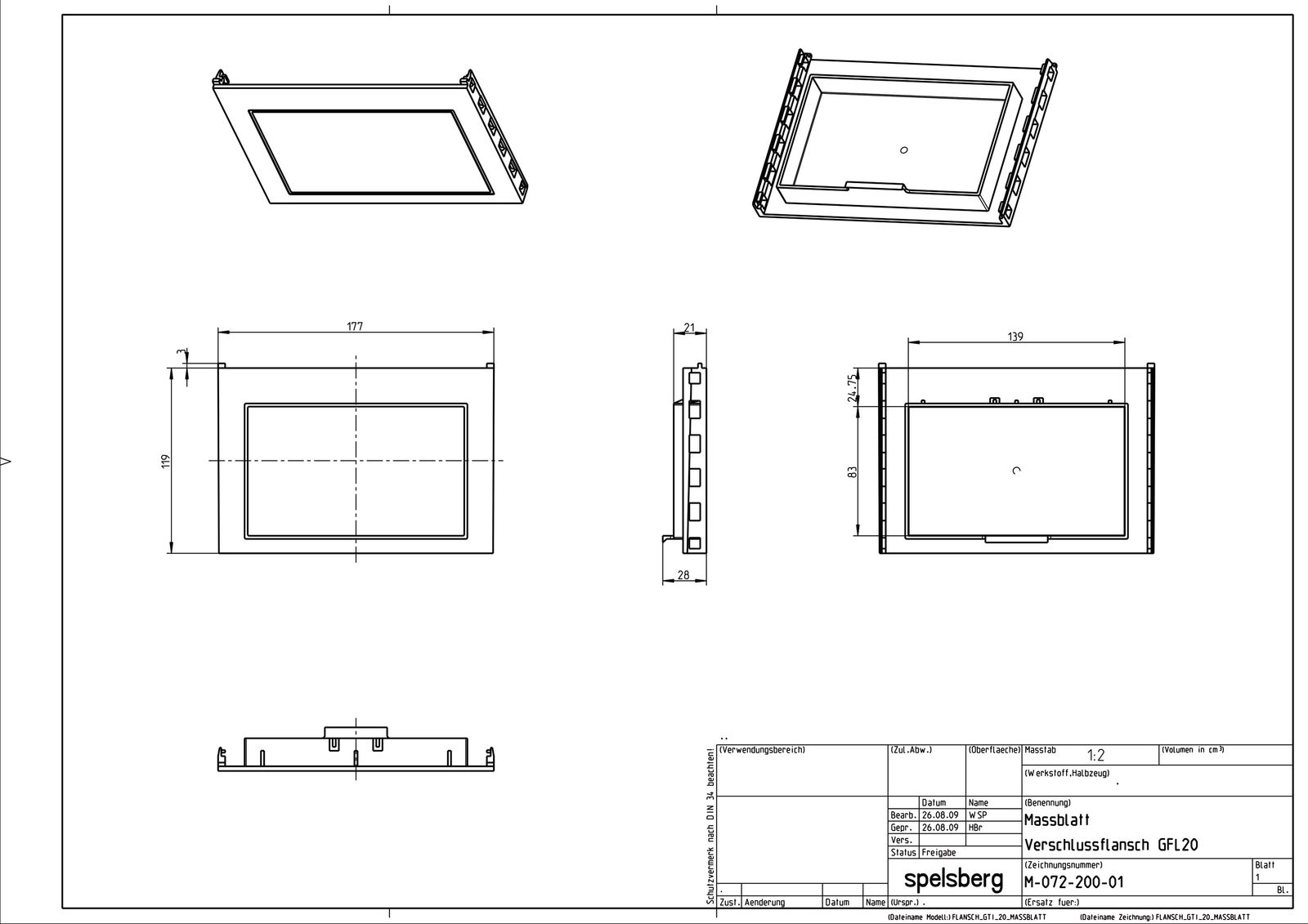 Einführungsflansch Kst 220x119mm blind unbeh