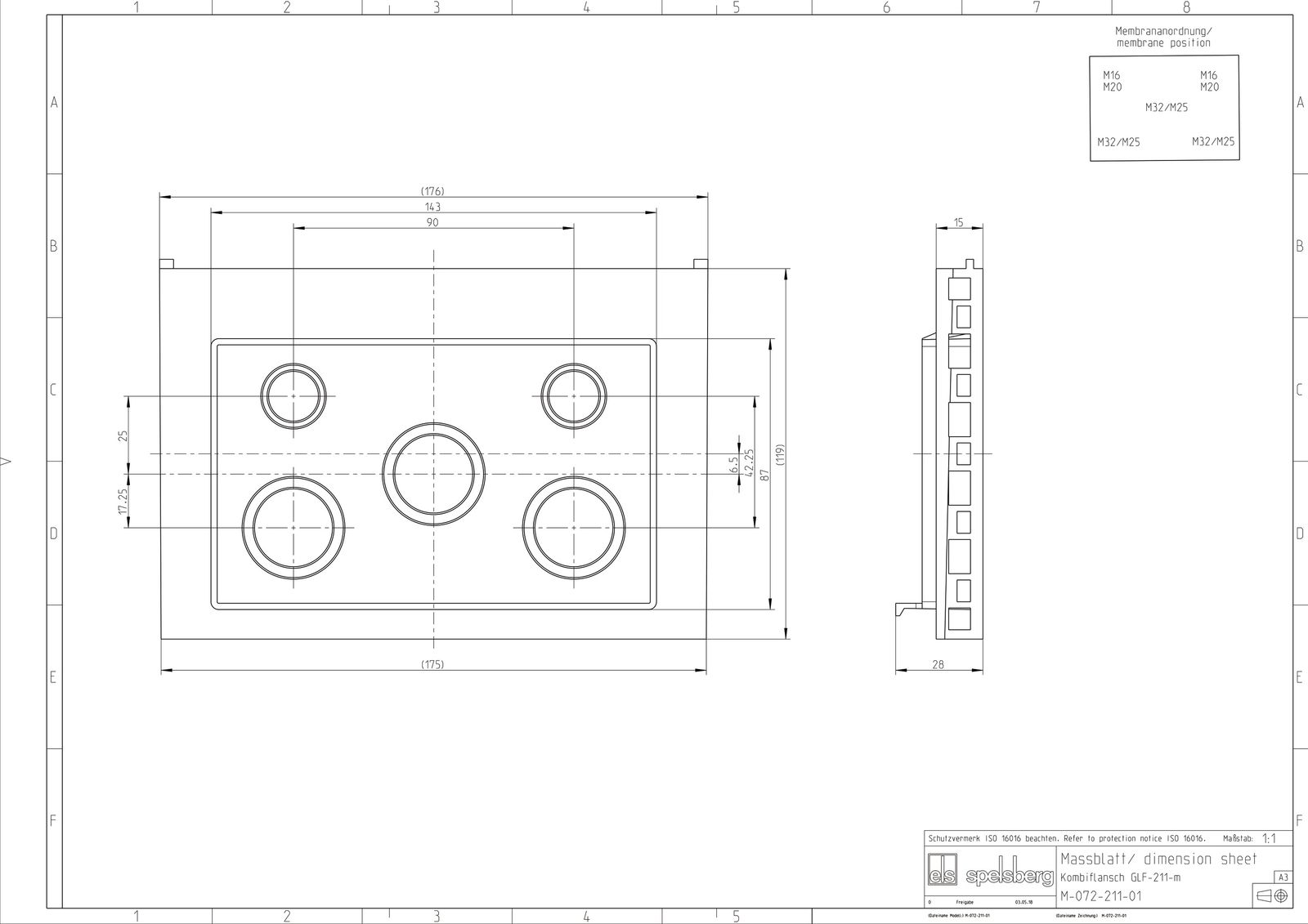 Einführungsflansch Kst 220x119mm unbeh Kabelverschr Vorprägungen