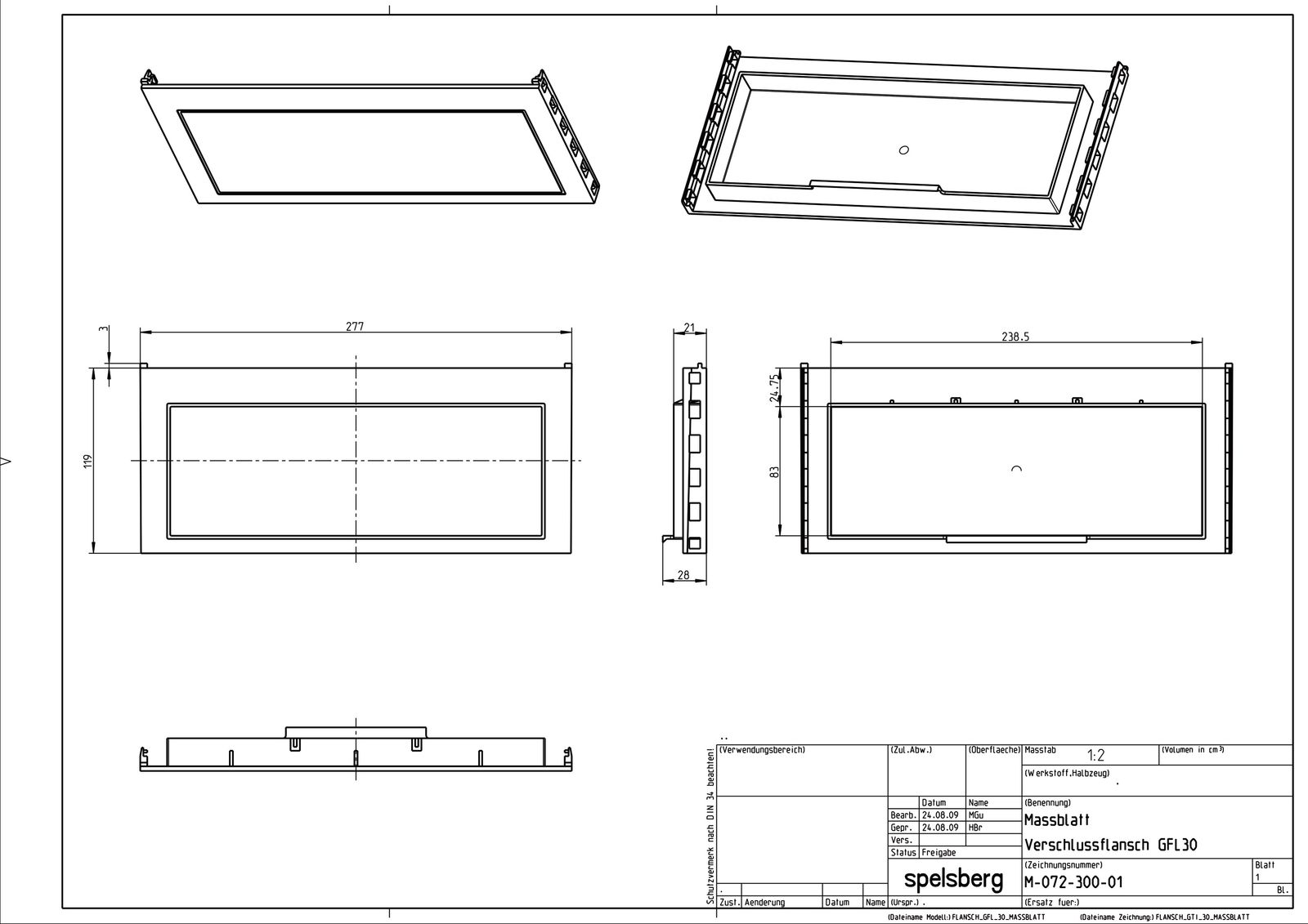Einführungsflansch Kst 320x119mm blind unbeh
