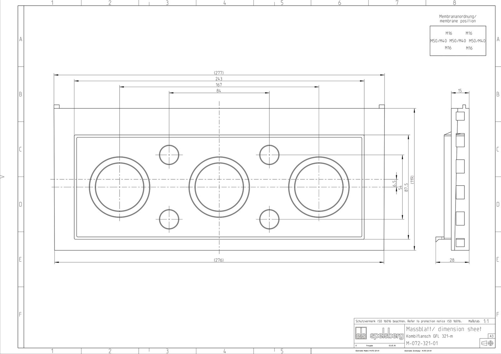 Einführungsflansch Kst 320x119mm unbeh Kabelverschr Vorprägungen