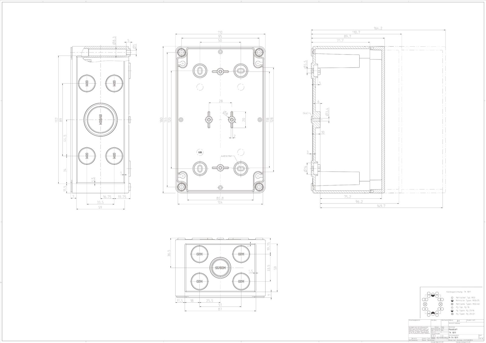 Leergehäuse Kst IP66 B110xH180xT90mm ET150mm geschl