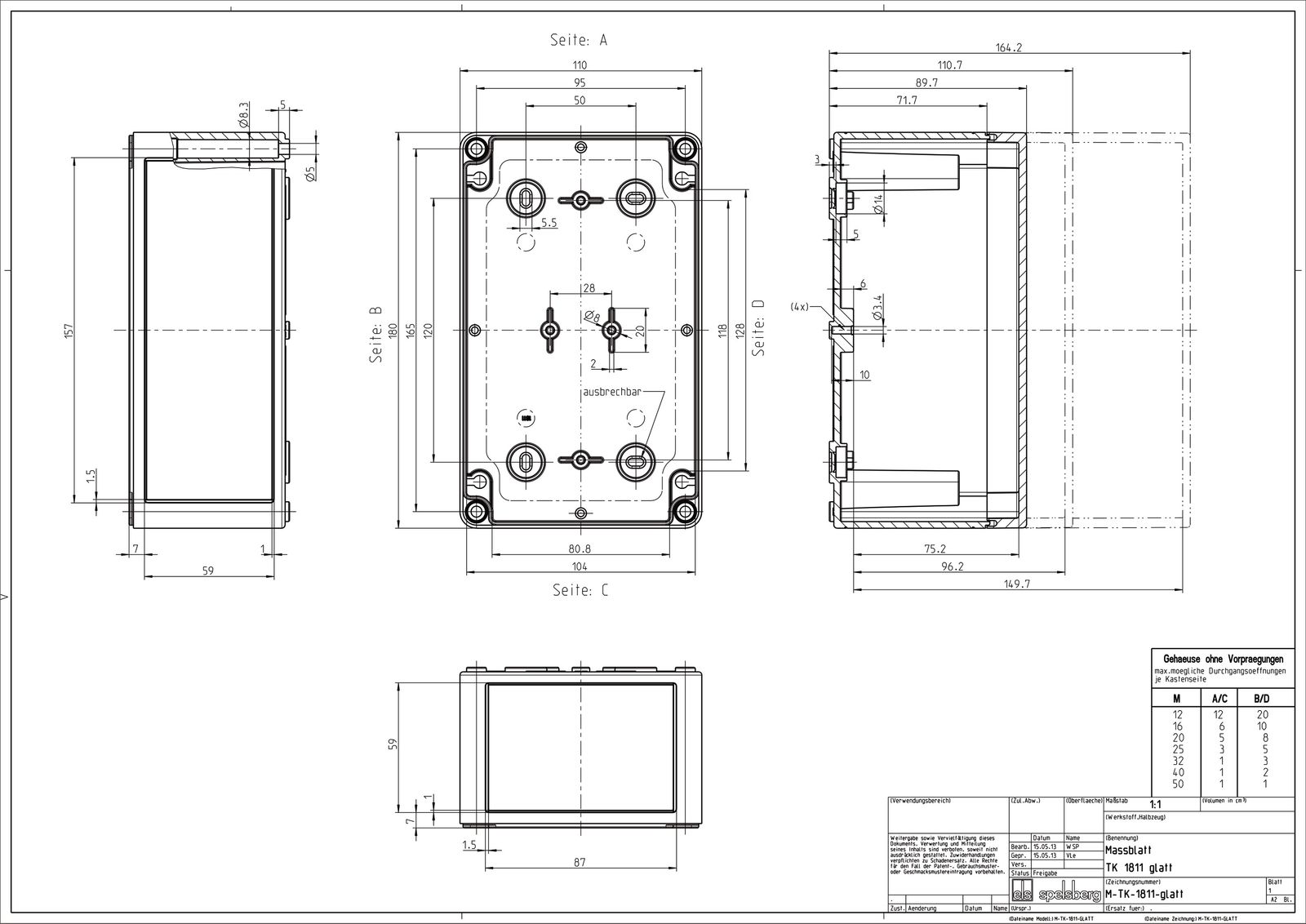 Leergehäuse Kst IP66 B110xH180xT111mm ET150mm geschl