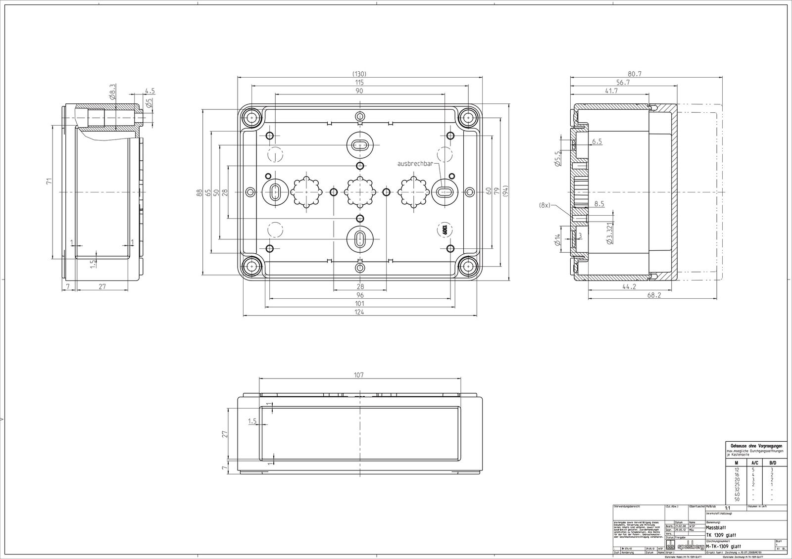 Leergehäuse Kst IP66 B94xH130xT81mm ET68mm geschl