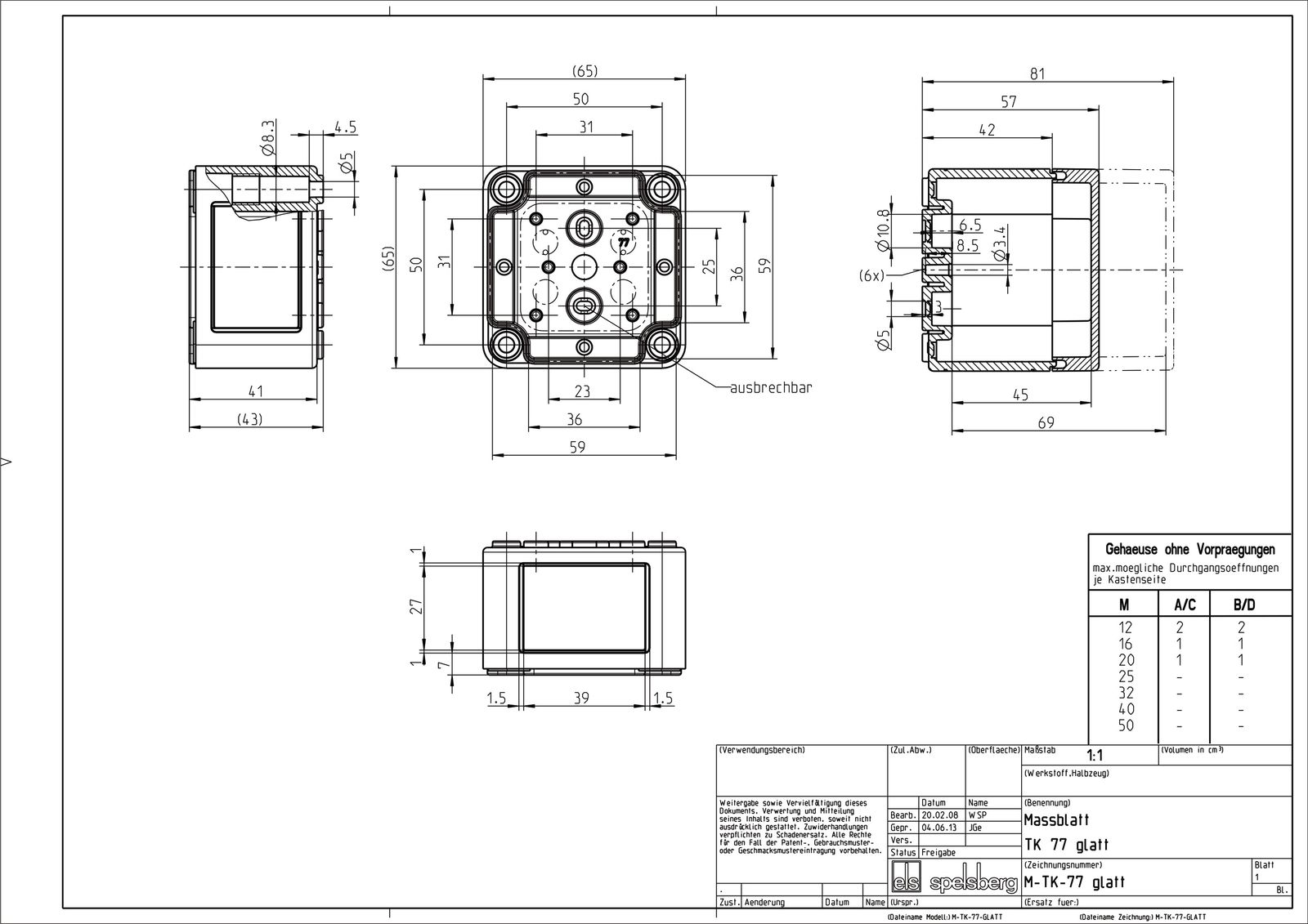 Leergehäuse Kst IP66 B65xH65xT81mm ET69mm geschl