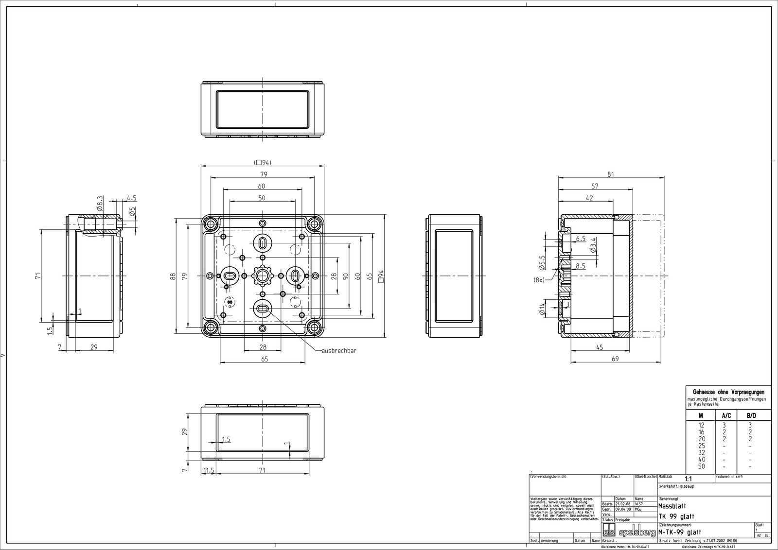 Leergehäuse Kst IP66 B94xH94xT81mm ET69mm geschl