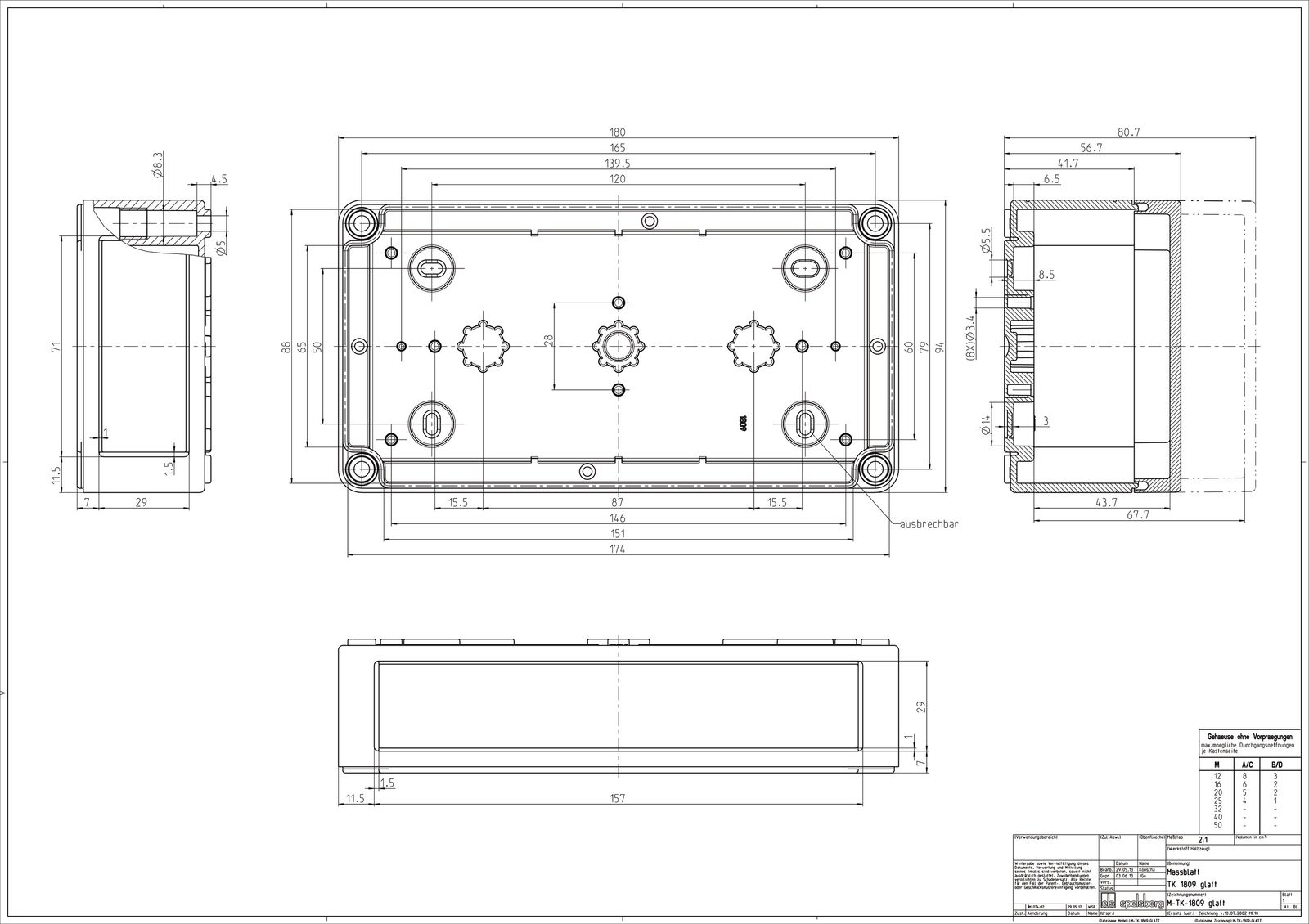 Leergehäuse Kst IP66 B110xH180xT84mm ET69mm geschl