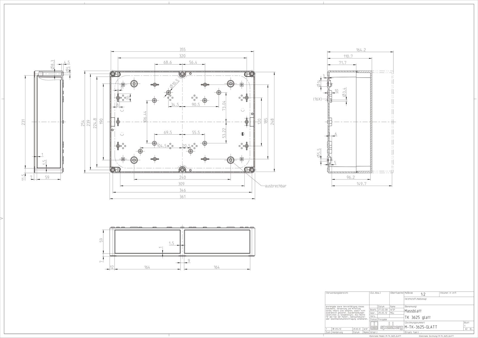 Leergehäuse Kst IP66 B254xH360xT165mm ET150mm geschl