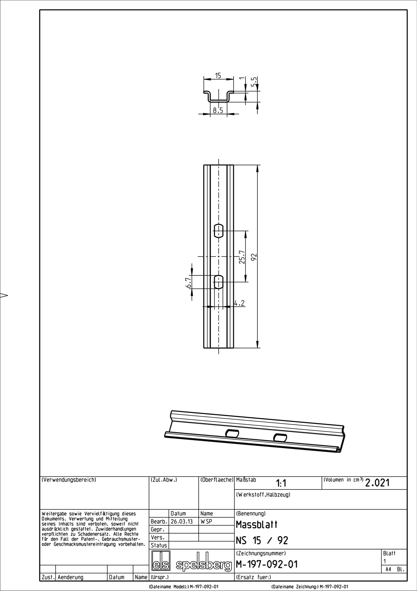 Tragschiene ST vz L92mm Rundl TS15 Hutschiene TH15