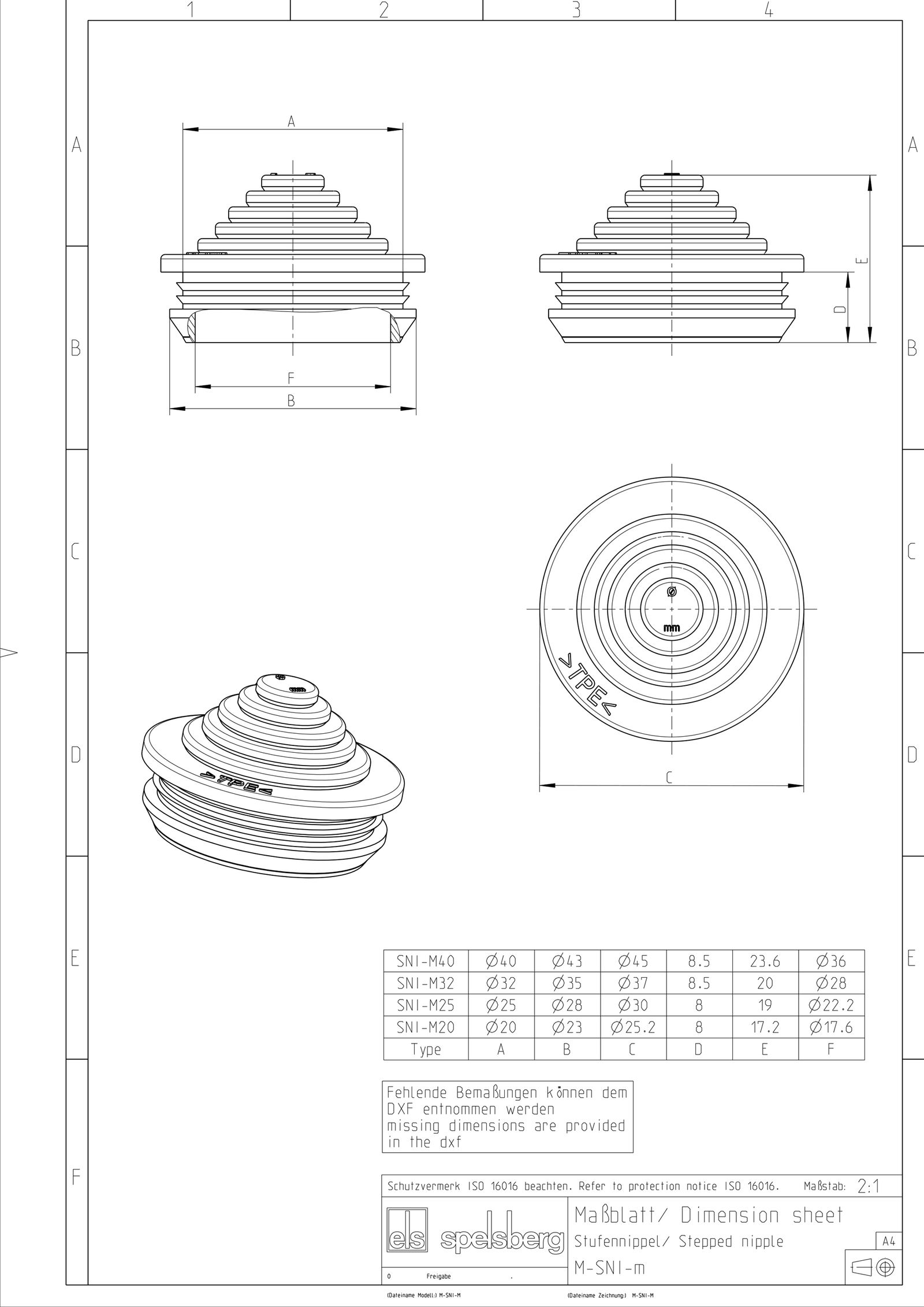 Kabeleinsteckstutzen IP55 Ø40mm 13-34mm lgr hfr abschneid