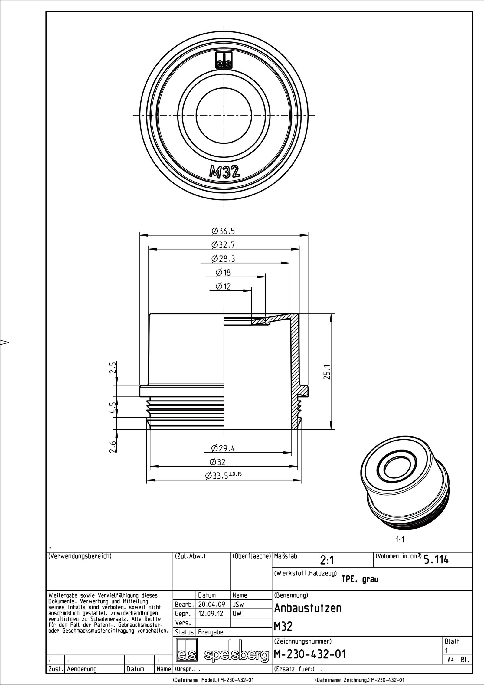 Kabeleinsteckstutzen IP54 Ø32mm 13-23mm lgr hfr offen