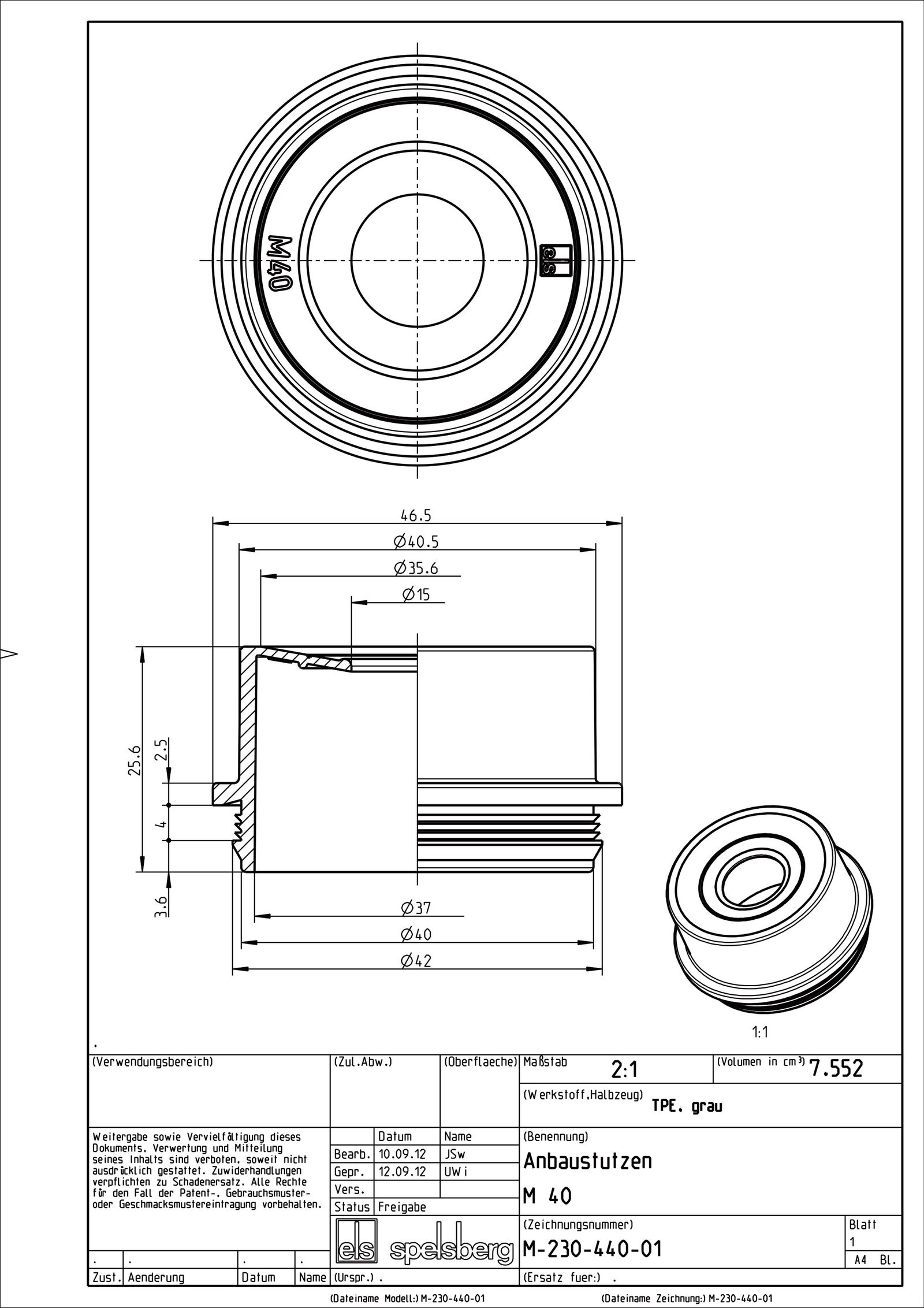Kabeleinsteckstutzen IP54 Ø40mm 17-30mm lgr hfr offen