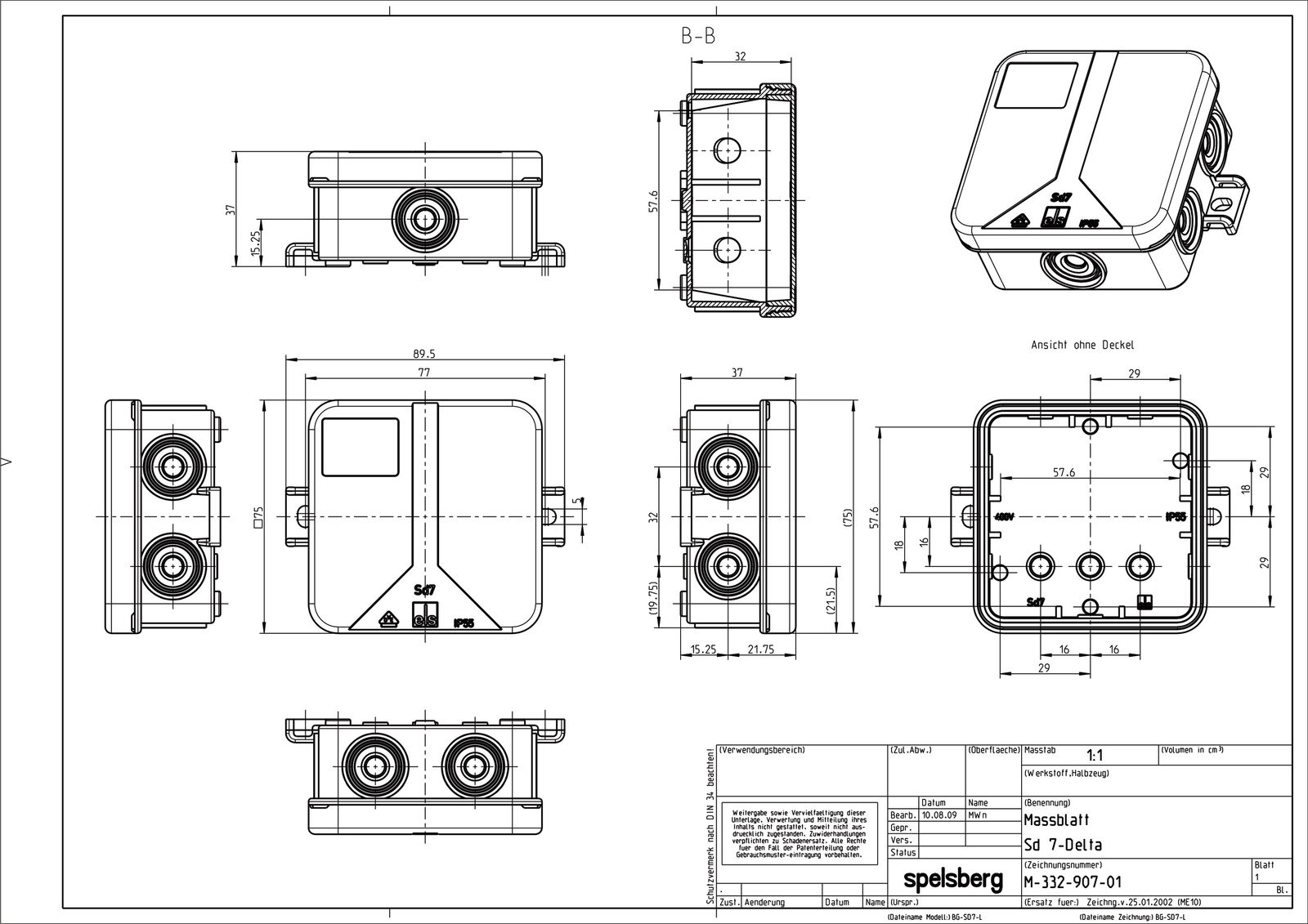 Abzweigdose IP55 2,5qmm 75x75x37mm gr Kst Wand/Decke hfr