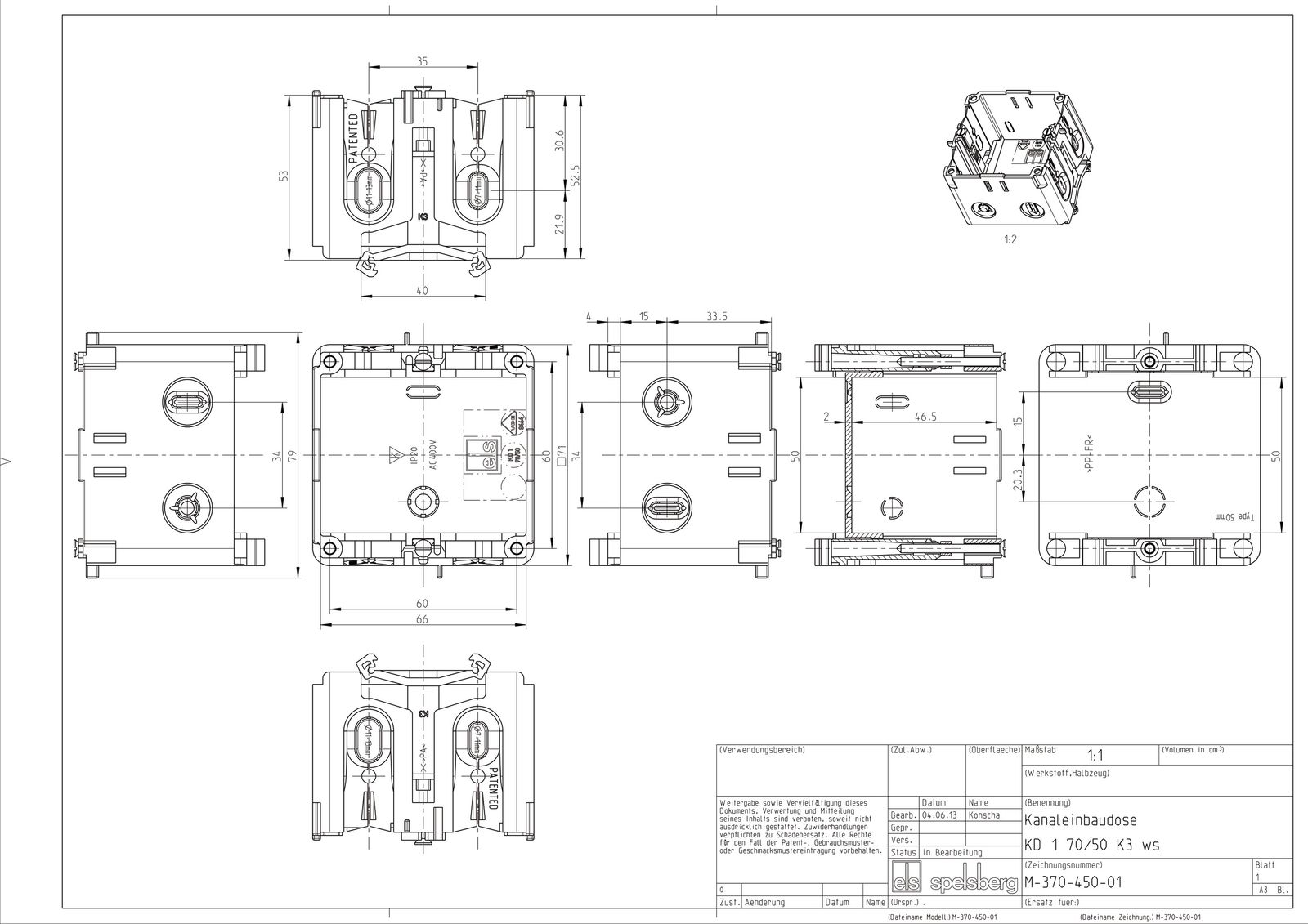 Geräteeinbaudose GEB-K 1f Rückwand 60mm Tragring/bügel schraub offen