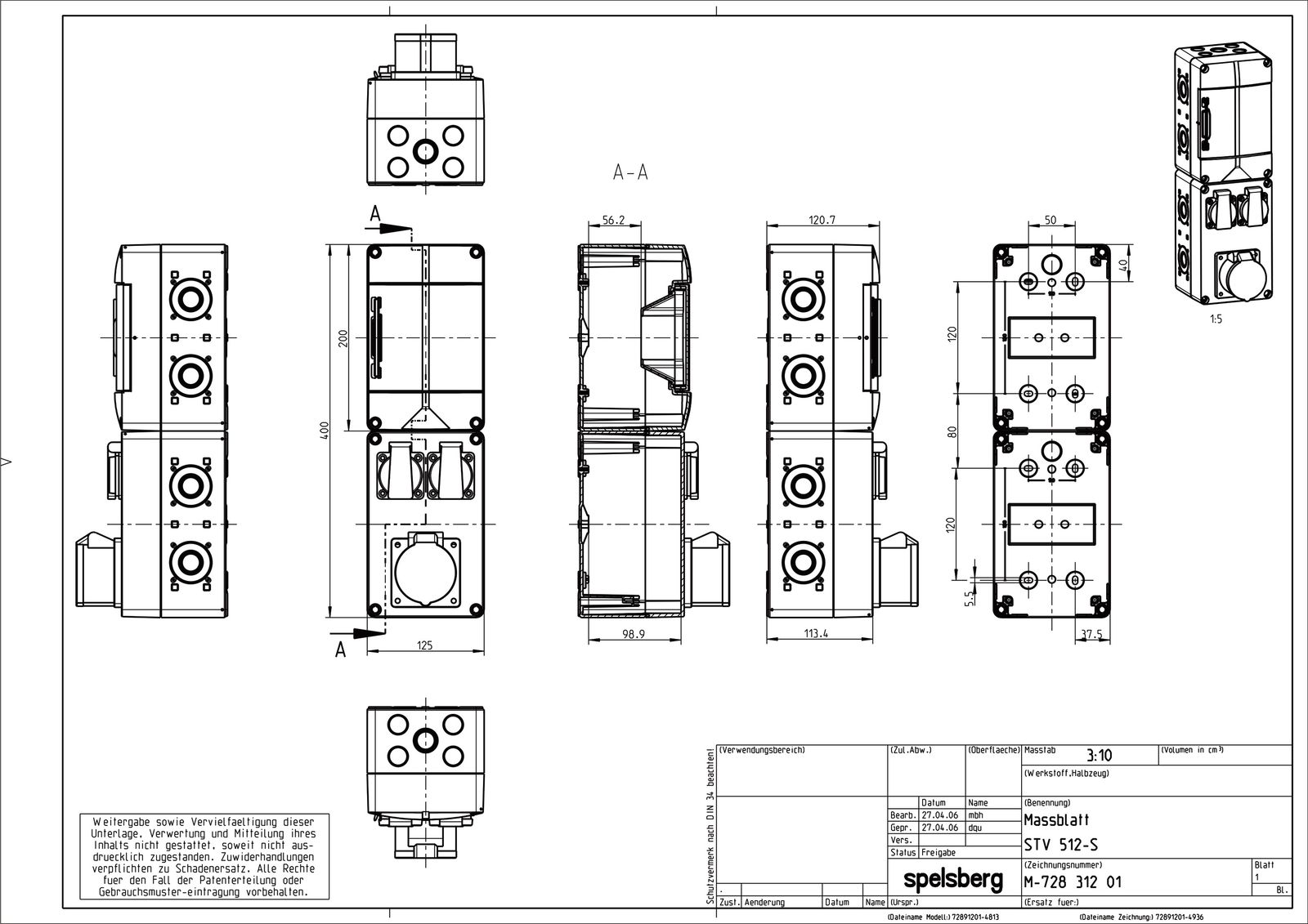 CEE-Kombi Kst gr IP44 1x16A5p400V 2Steckd