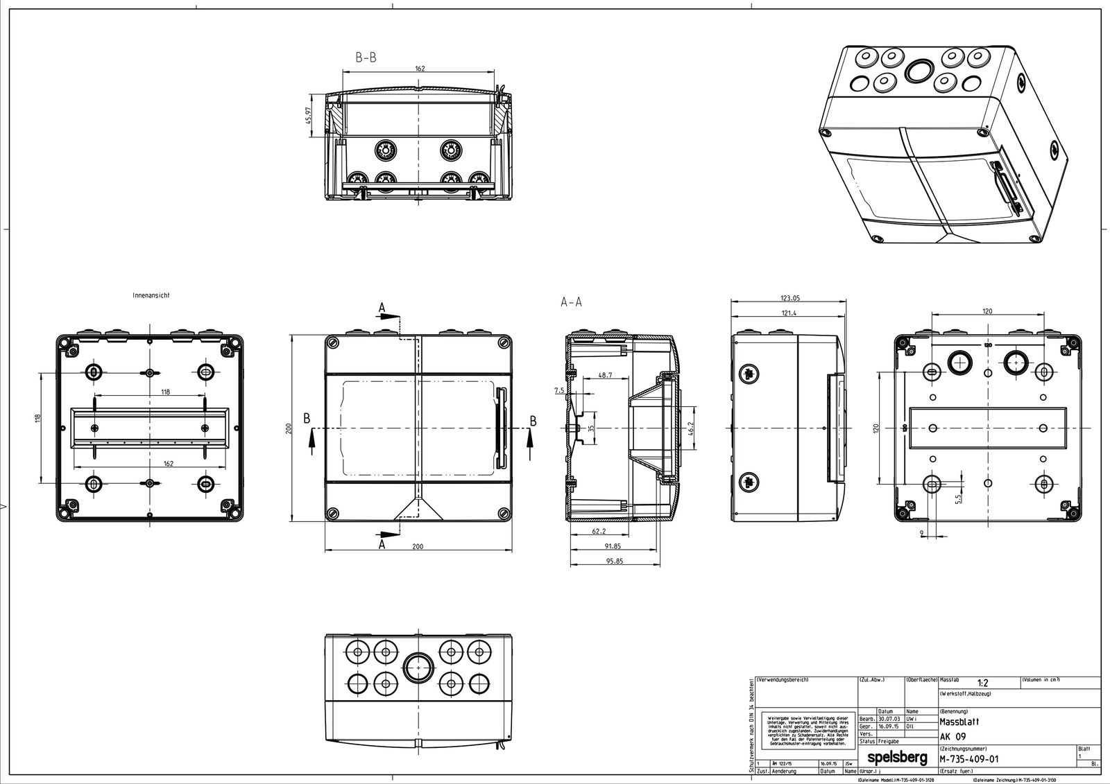 Kleinverteiler AP 1x9TE Kst IP65 REG 200x122x200mm