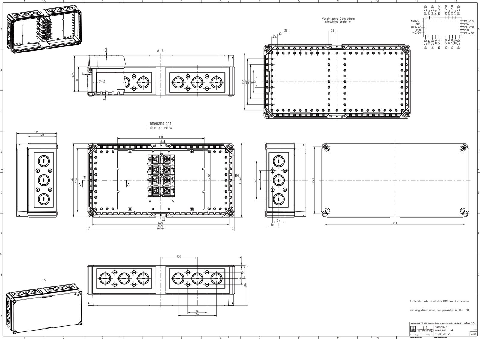 Abzweigdose IP65 240qmm 320x640x179mm gr Kst Klemm Wand/Decke hfr