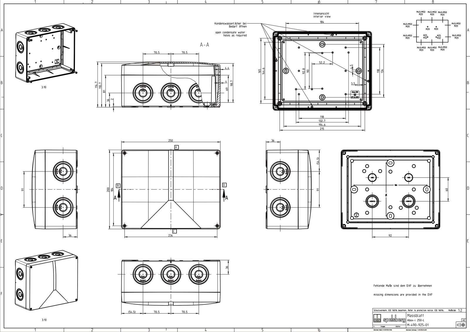 Abzweigdose IP65 25qmm 200x250x115mm gr Kst Wand/Decke hfr